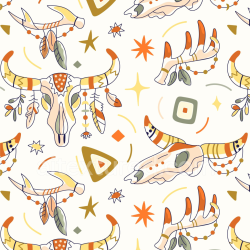 seamless Seamless 3D PBR Texture of Boho-Style Painted Skulls and Antlers with Abstract Shapes texture 8k free download PBR