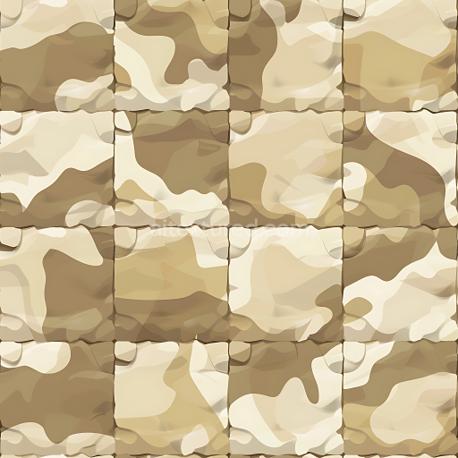 Seamless 3D Desert Camouflage PBR Texture with Soft Organic Shapes in Tan and Brown