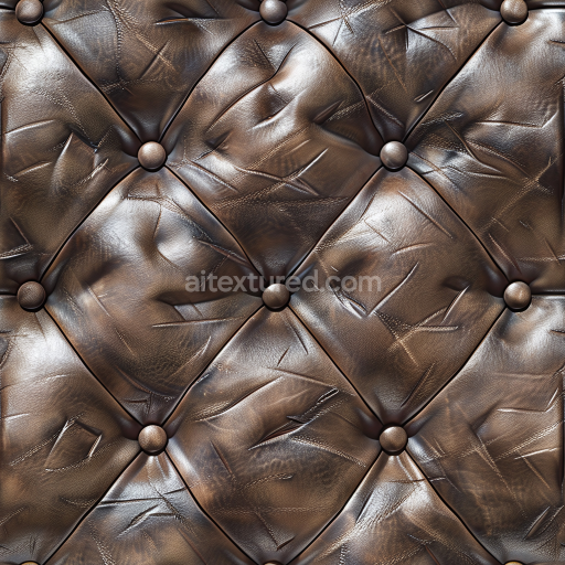 Seamless 3D PBR Texture of Glossy Distressed Brown Quilted Leather Upholstery