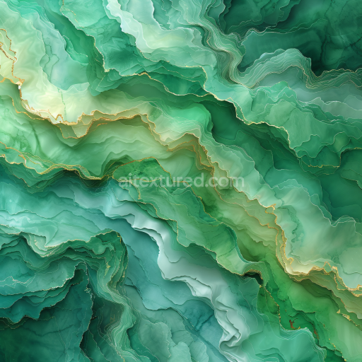 Seamless 3D Alcohol Ink PBR Texture Featuring Green Fluid Waves and Gold Veins