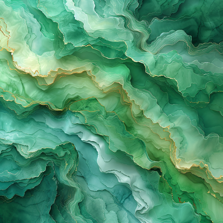Alcohol Ink Featuring Green Fluid Waves and Gold Veins seamless PBR texture preview