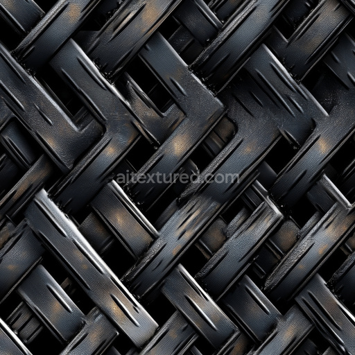 Seamless 3D Woven Steel PBR Texture with Distressed Black Finish and Scratches