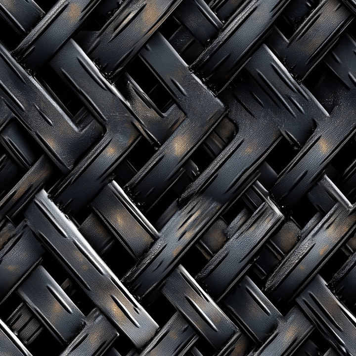 Woven Steel with Distressed Black Finish and Scratches seamless PBR texture preview