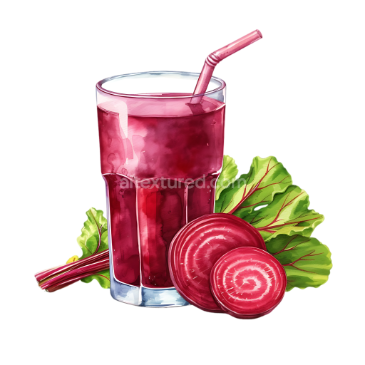 Beetroot Juice Breakfast Graphic with Fresh Beetroot Slices and Leaves