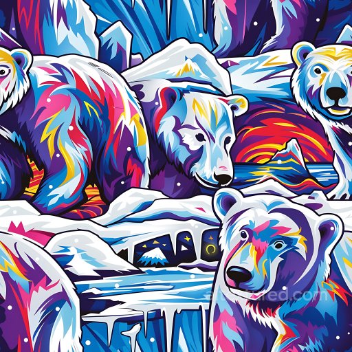 Seamless 3D PBR Graffiti Texture Featuring Vibrant Polar Bears and Arctic Landscape texture preview