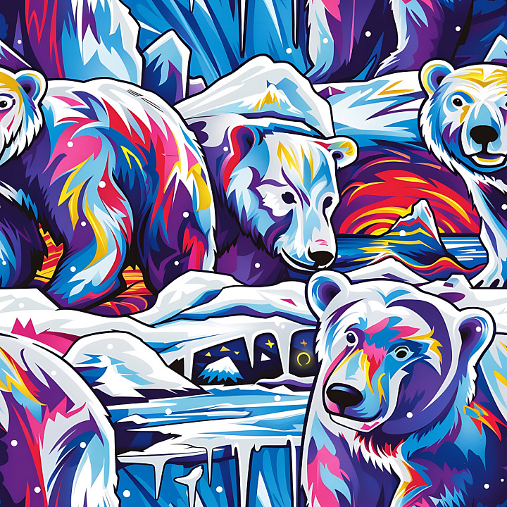 Graffiti Featuring Vibrant Polar Bears and Arctic Landscape seamless PBR texture preview