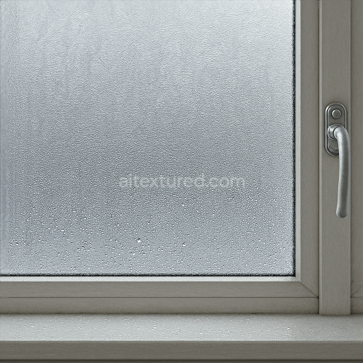 Seamless 8k PBR 3d texture of window condensation drops on textured glass with subtle window frost