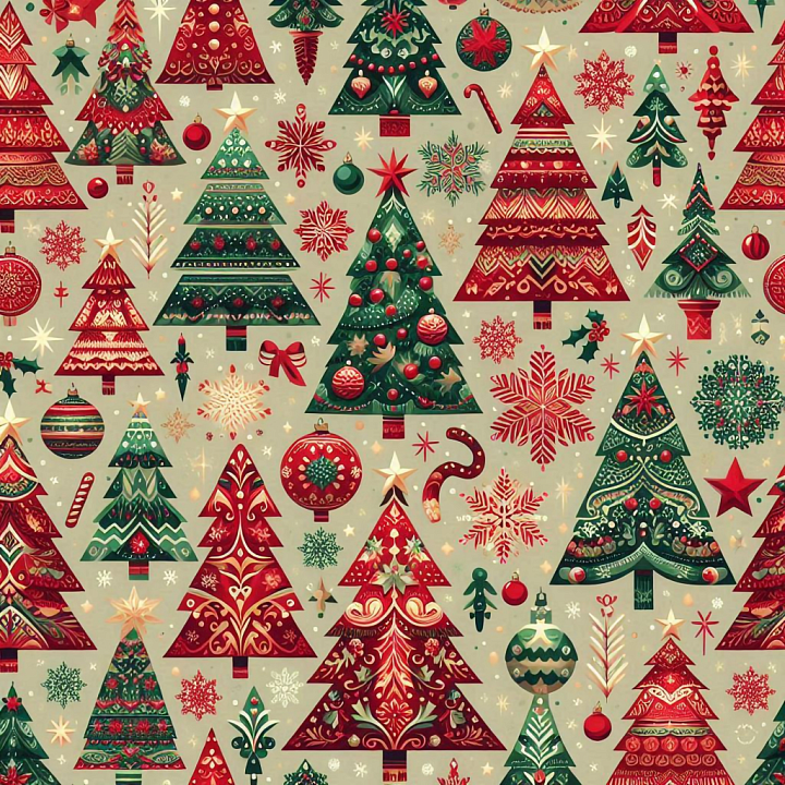 Featuring Hand-Painted Christmas Tree Motifs on Digital Paper seamless PBR texture preview