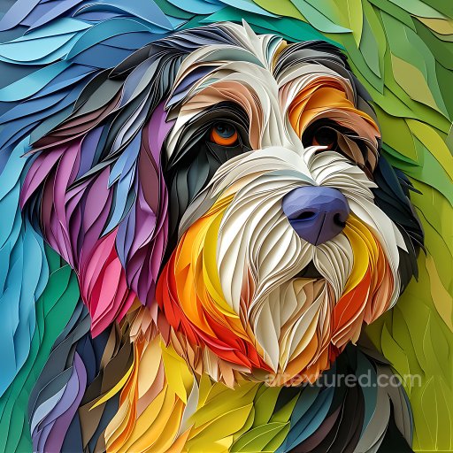 Animal - Seamless 3D PBR Texture of Stylized Bearded Collie Fur in Multicolor Origami Style texture preview