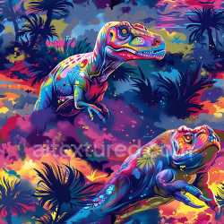 seamless Seamless 3D PBR Graffiti Texture Featuring Colorful Dinosaur Illustrations in a Jungle Scene texture 8k free download PBR