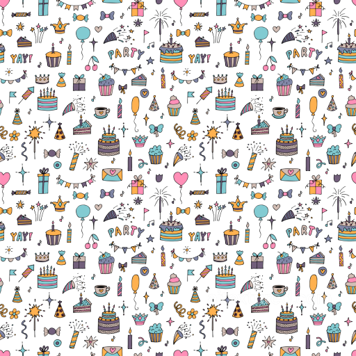 Featuring Colorful Birthday Party Doodles seamless Birthday PBR texture