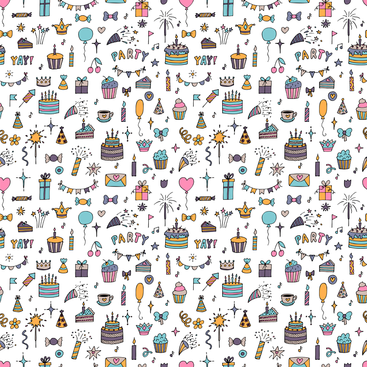 Featuring Colorful Birthday Party Doodles seamless PBR texture preview
