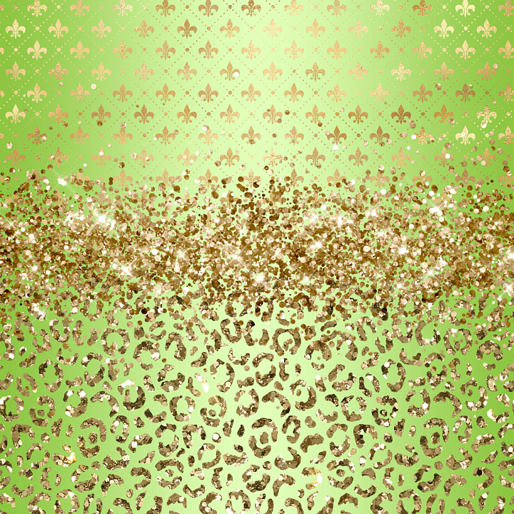 St Patrick of Glittery Gold Fleur-de-Lis and Leopard Print on Soft Green seamless PBR texture preview