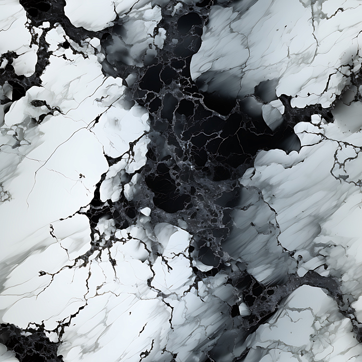 Black and White Marble with Bold Veins seamless PBR texture preview