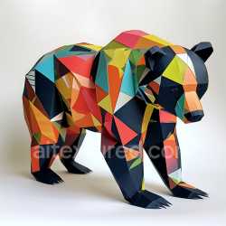 seamless Seamless 3D PBR Asiatic Black Bear Origami Texture with Multicolor Geometric Panels texture 8k free download PBR