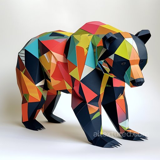 Animal - Seamless 3D PBR Asiatic Black Bear Origami Texture with Multicolor Geometric Panels texture preview