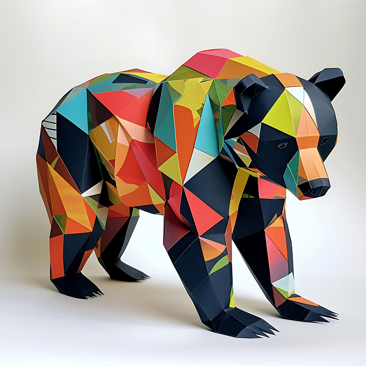 Asiatic Black Bear Origami with Multicolor Geometric Panels seamless PBR texture preview