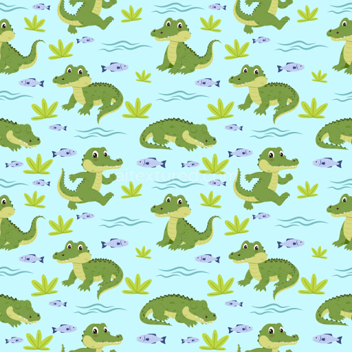 Pattern Bundle - Seamless 3D Pattern PBR Texture Featuring Playful Cartoon Crocodiles with Aquatic Motifs texture preview