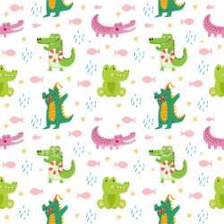 Pattern Bundle - Seamless 3D Pattern PBR Texture Featuring Playful Cartoon Crocodile Motifs texture preview