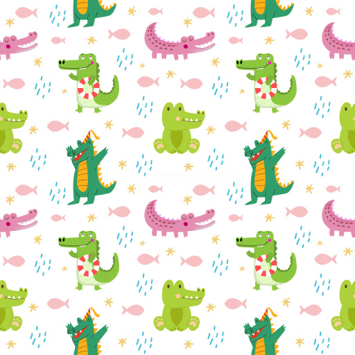 Pattern Bundle - Seamless 3D Pattern PBR Texture Featuring Playful Cartoon Crocodile Motifs texture preview