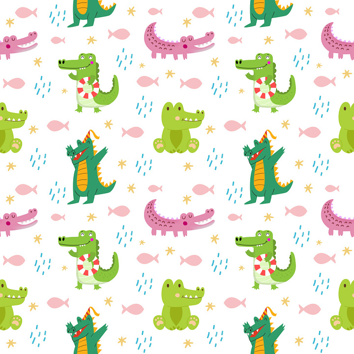 Pattern Featuring Playful Cartoon Crocodile Motifs seamless PBR texture preview