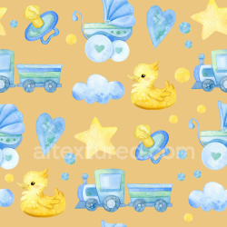 seamless Seamless 3D PBR Texture of Watercolor Baby Boy Toys and Symbols Pattern texture 8k free download PBR