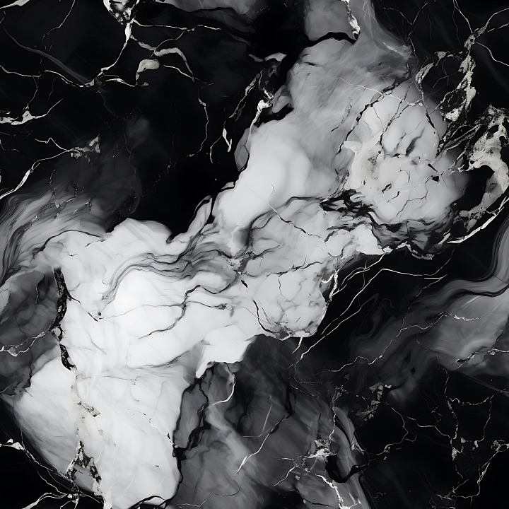 Black and White Marble with Bold Veins and Polished Finish seamless PBR texture preview