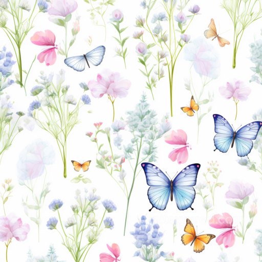 Delicate Watercolor Butterflies and Floral Patterns Seamless Texture seamless Watercolor Butterflies PBR texture