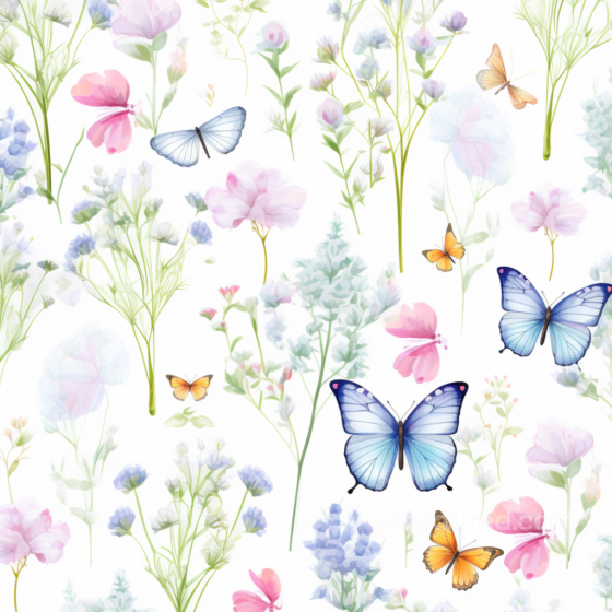 Delicate Watercolor Butterflies and Floral Patterns Seamless Texture Watercolor Butterflies texture preview