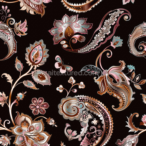 Seamless 3D PBR Retro Paisley Fabric Texture with Intricate Floral Patterns