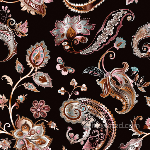 Retro Paisley Fabric Texture with Intricate Floral Patterns seamless Retro Paisley PBR texture