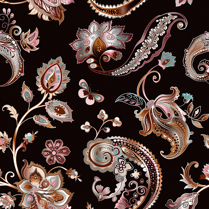 Retro Paisley Fabric with Intricate Floral Patterns seamless PBR texture preview