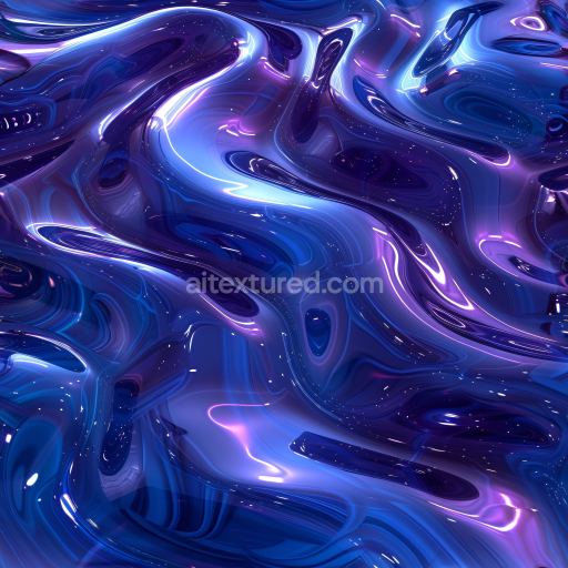 Seamless 3D PBR Texture of Stylized Reflective Sci-Fi Liquid with Vibrant Blue and Purple Swirls