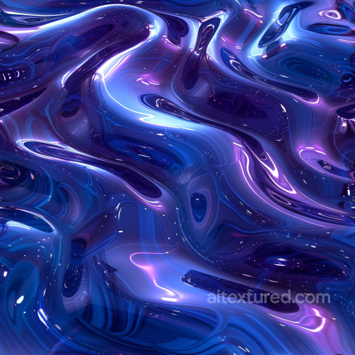 Water Texture of Stylized Reflective Sci-Fi Liquid with Vibrant Blue and Purple Swirls seamless Water PBR texture