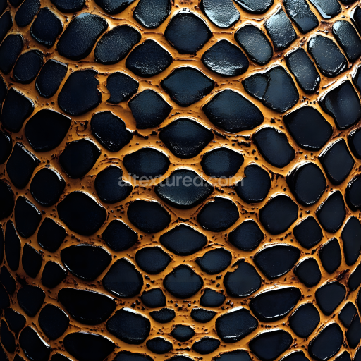 Seamless 3D Glossy Black Reptile Skin PBR Texture with Raised Scales