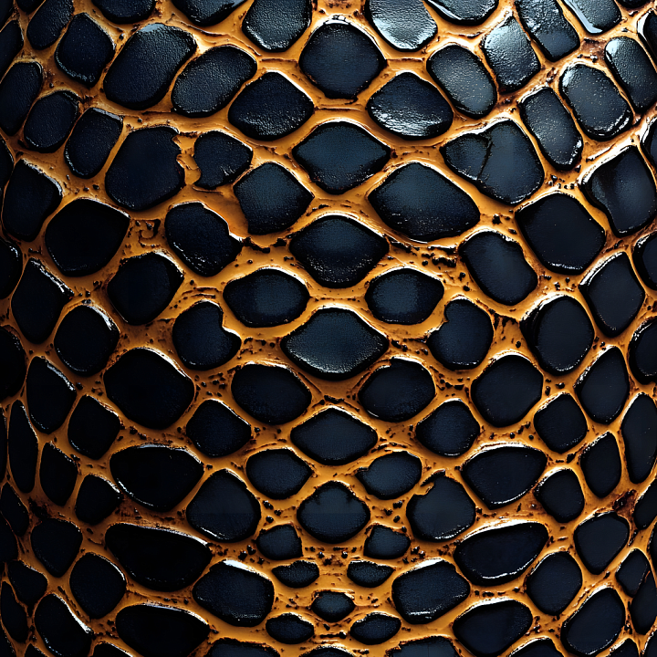 Glossy Black Reptile Skin with Raised Scales seamless PBR texture preview