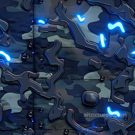 Futuristic Urban Camouflage PBR Texture with Neon Highlights and Panel Details Color Camouflage texture preview