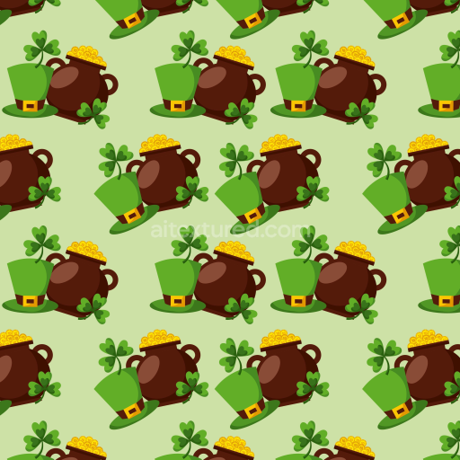 Seamless 3D PBR St Patrick Digital Paper Texture with Leprechaun Hats and Gold Pots