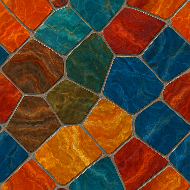 Polished Stone Mosaic With Vibrant Colors And Intricate Pattern seamless PBR texture preview