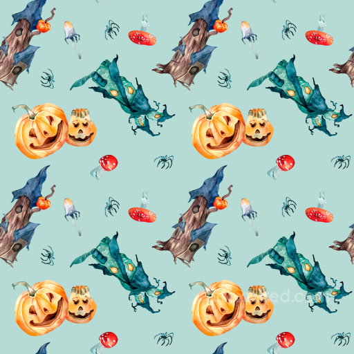 Watercolor Halloween Texture with Pumpkins and Spooky Elements seamless Watercolor Halloween PBR texture
