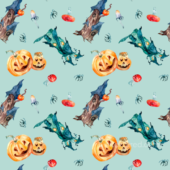 Watercolor Halloween Texture with Pumpkins and Spooky Elements Watercolor Halloween texture preview