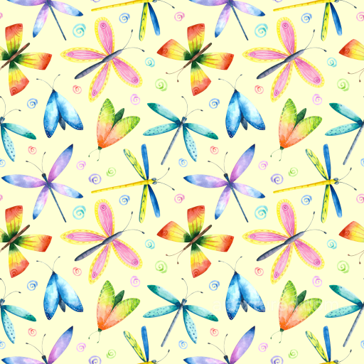Watercolor Dragonfly Pattern Texture with Pastel Colors seamless Dragonfly PBR texture
