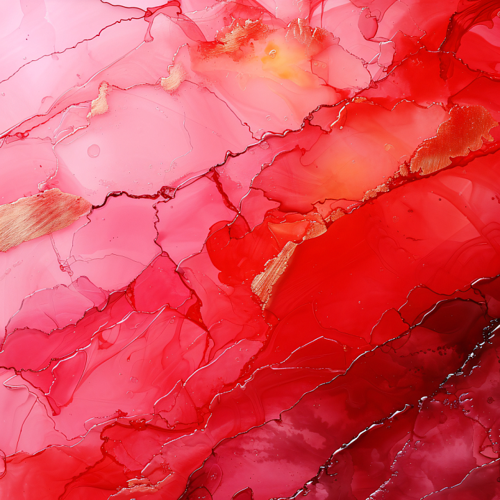 Alcohol Ink with Red Tones and Gold Vein Waves seamless PBR texture preview