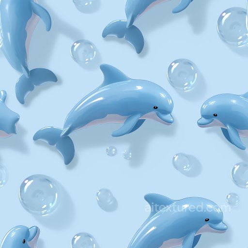 Inflated PBR Texture Featuring Glossy Blue Vinyl Dolphins and Bubbles seamless Inflated PBR texture