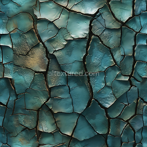 Seamless 3D Cracked Paint PBR Texture Featuring Distinctive Blue-Green Flaking Surface