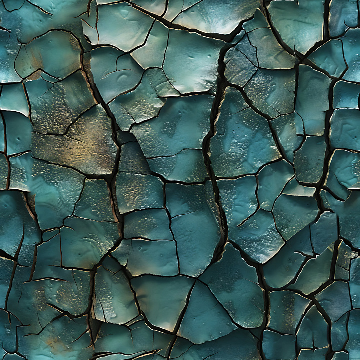 Cracked Paint Featuring Distinctive Blue-Green Flaking Surface seamless PBR texture preview