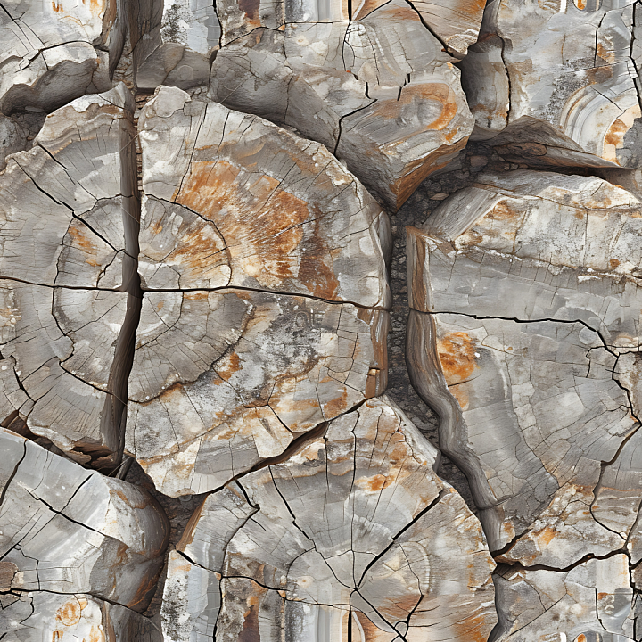 Weathered Stone Log with Cracked Surface and Earthy Tones seamless PBR texture preview