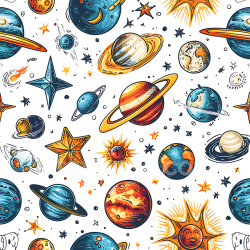seamless Seamless 3D Space PBR Texture with Colorful Cartoon Planets and Stars texture 8k free download PBR