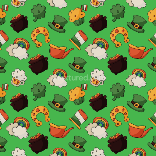 Seamless 3D PBR Texture with St Patrick’s Day Cartoon Icons