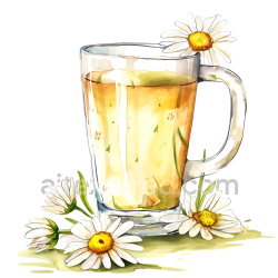 seamless Breakfast Illustration of Chamomile Tea in Glass with White Daisies texture 8k free download PBR
